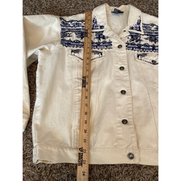 CAROL LITTLE SPORT Denim Jacket Embroidered Beaded Retro women 8 Oversized - Picture 6 of 9